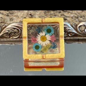 Yellow crystal ashtray with flowers handmade